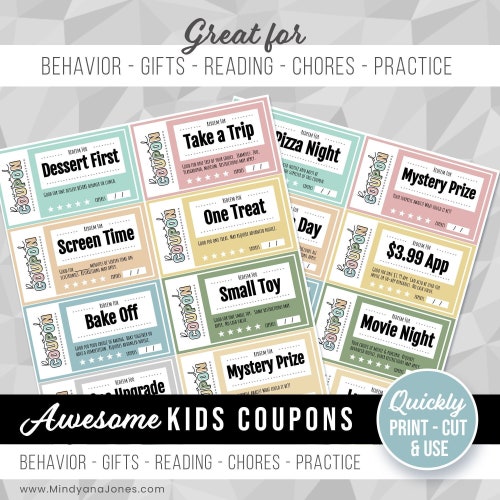Family Reward Coupon Cards Printable List for the Kids - Etsy