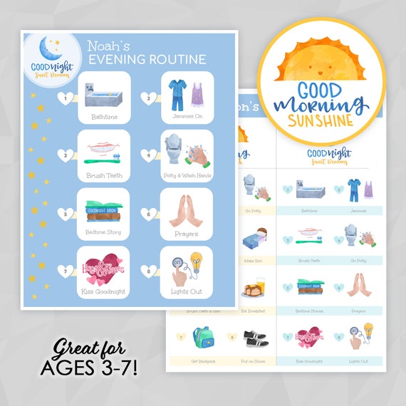 Morning & Evening Chart for Little Kids, Toddler Child Preschool Kindergarten Routine, Daily Checklist, Night Time Potty Schedule, EDITABLE