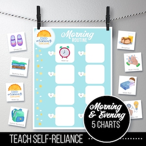 5 Printable Routine Charts for ages 3-7 years, Morning & Nighttime Bedtime, Daily Preschool Kindergarten, Card Chart, Visual Schedule