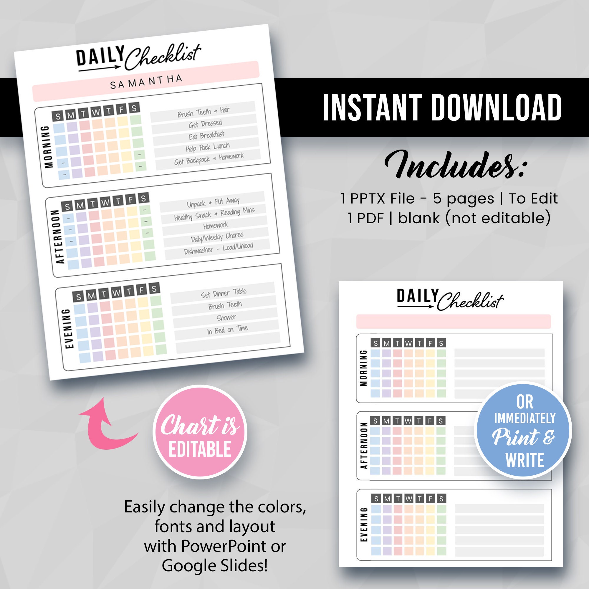 Printable Editable Daily Checklist for Kids Teen or Adults | Etsy Australia
