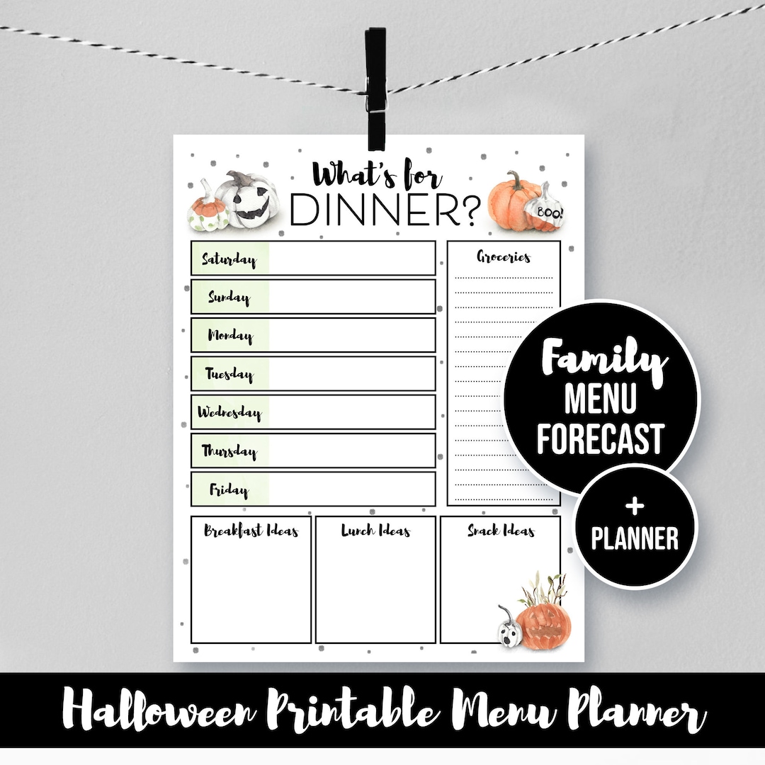 Printable Halloween Meal Planner | Dinner Menu | Grocery List | Fall ...