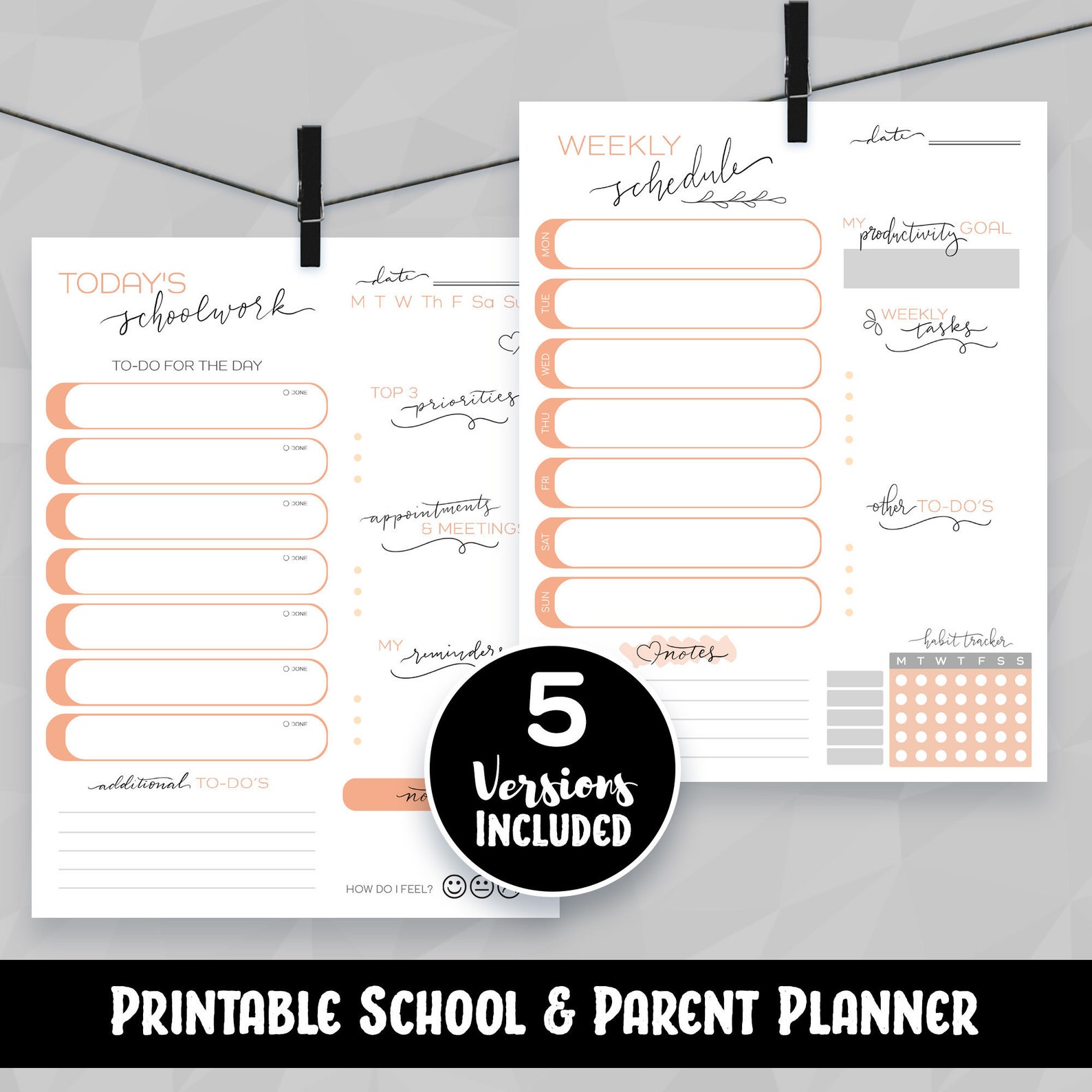 5 Printable Student & Parent Planners Daily Schedules Etsy