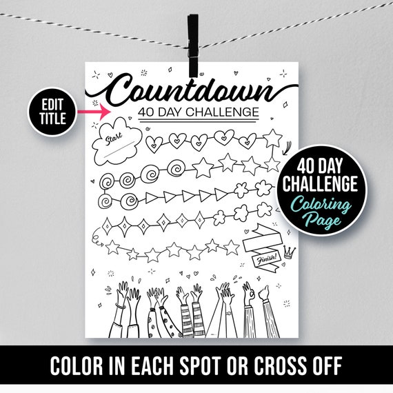 Motivational 40 Day Challenge Checklist Countdown Weight Etsy