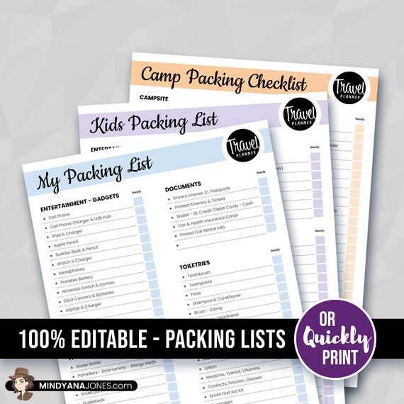 Buy Editable Travel Packing Lists Trip Checklist Adults Kids Online In India Etsy