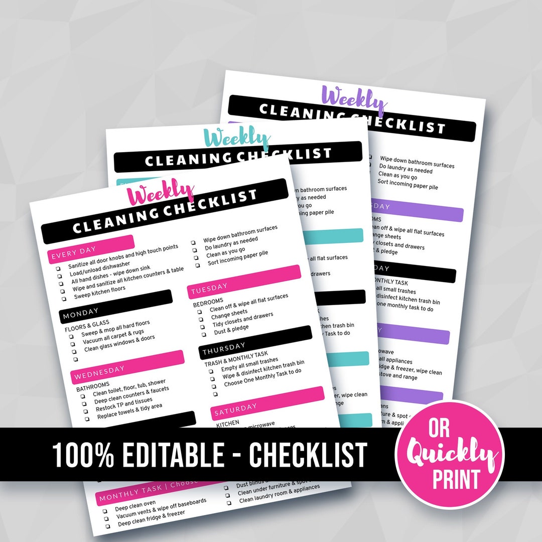 Editable Cleaning Schedule Printable Weekly Checklist Home - Etsy Australia