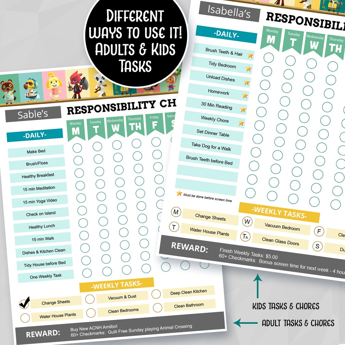 Animal Crossing Chore Chart Weekly & Daily Tasks Adults and Etsy