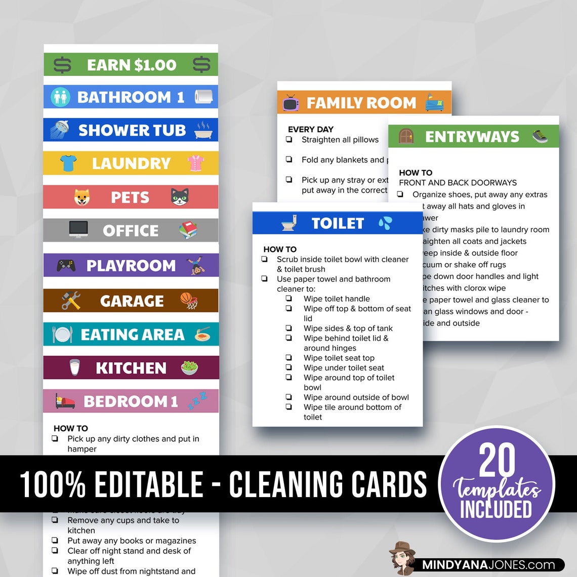 Family Cleaning Cards Editable Printable Chore Checklist for - Etsy