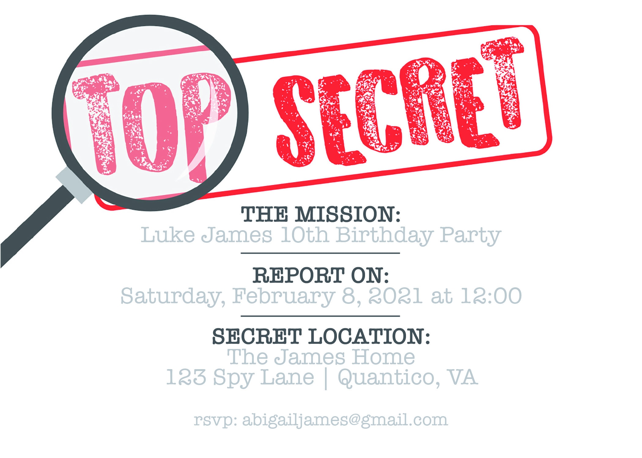 Top Secret Birthday Party Invitation Etsy