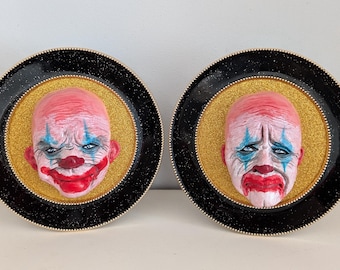 Creepy clown art sculpture - Quirky small weird gift, unusual gift, art sculpture, shelf decor