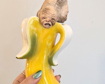 Handmade Polymer Clay creepy Banana Baby Ornament: Weird Art Sculpture