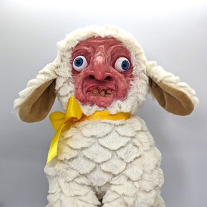 Old man sheep lamb, weird plush toy sculpture, creepy bear, weird teddy gift, weirdcore gift,nightmare fuel plush teddy, cursed sheep gift