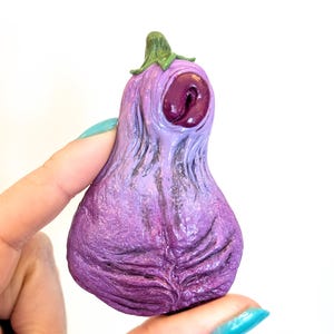 Aubergine dick fridge magnet, pendant, brooch , art sculpture, weird magnet, funny butt gift, egg plant emoji, aubergine art
