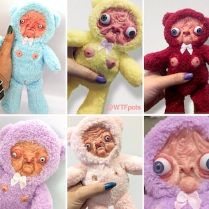 Old man bear art sculpture teddy, weird plush toy sculpture, creepy bear, weird teddy gift, weirdcore gift, nightmare fuel plush teddy image 1