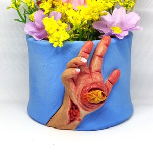 Weird Fish Birth Pot: Quirky Hand Sculpture, Unusual Gift