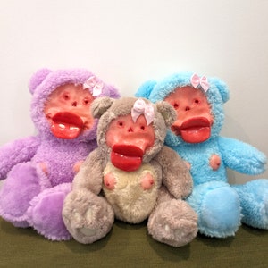 Lippy Larry Bear Art Sculpture: Creepy Weirdcore Plush Teddy
