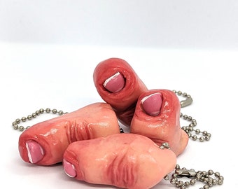 Etiqueta de llavero de dedo gordo - anatomía, original, regalo inusual, escultura de arte, parte del cuerpo, dedo de arcilla, horror, colgante de collar, dedo cortado