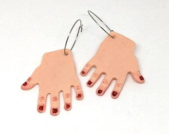 Polymer Clay Hand Earrings: Funny Kitsch Jewelry