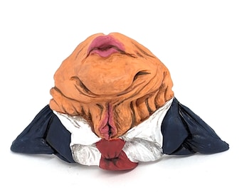 Trump neck magnet - weird face, weird clay, Trump gift, Trump gift, unusual gift, art sculpture, vulva magnet, bad taste magnet
