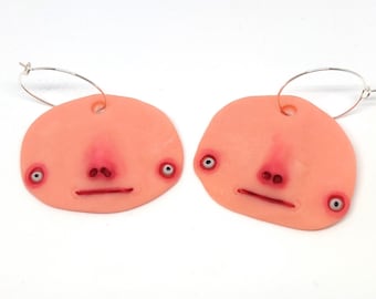Worried Face Polymer Clay Earrings: Funny Quirky Dangle