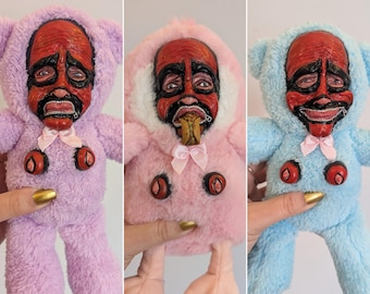 Creepy Gimp Man Bear Art Sculpture: Weirdcore Plush Teddy, kinky gifts, gimp gifts