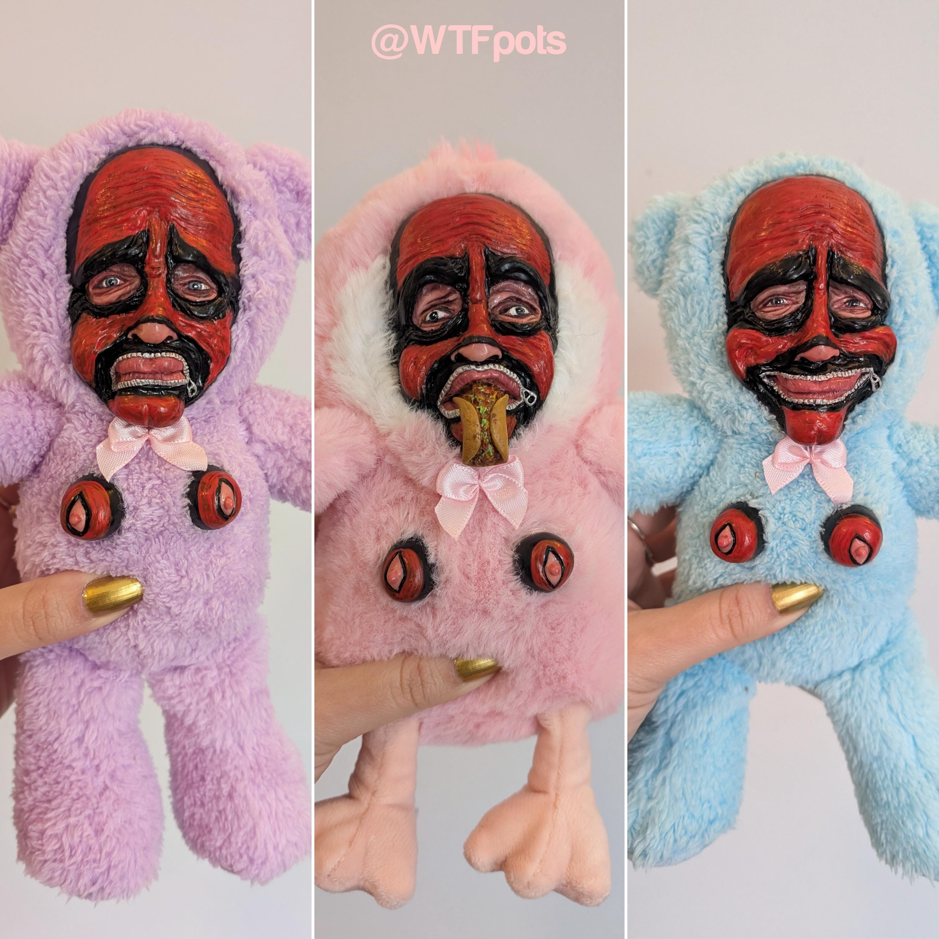 Creepy Gimp Man Bear Art Sculpture: Weirdcore Plush Teddy, Kinky