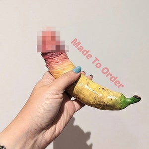Handmade Polymer Clay Banana Ornament: Weird Art Sculpture