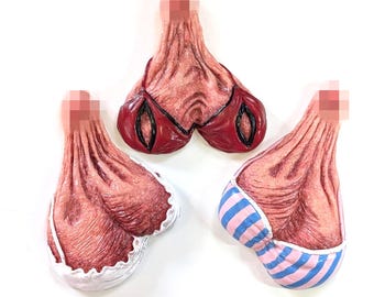 Scrotum boobs magnet - weird balls, weird clay, boob gift, bra art, unusual gift, art sculpture, boob magnet, ballbag magnet, ball bag gift