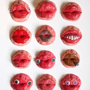 Weird Clay Lips Fridge Magnet: Unique Art Sculpture Gift