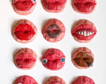 Weird Clay Lips Fridge Magnet: Unique Art Sculpture Gift