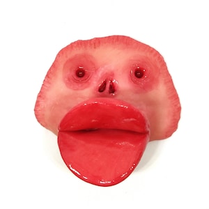 Lippy Larry fridge magnet - weird face, original, unusual gift, art sculpture, big lips, creepy, horror face, weird magnet, polymer clay