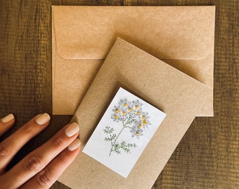 Hand Embroidered A2 size Cards (white or brown) and Envelopes (white or brown)