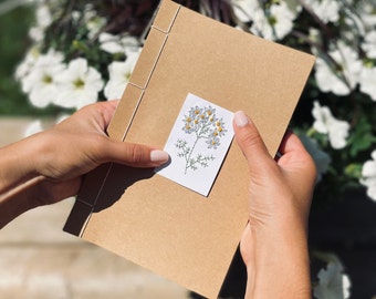 Hand-Bound Japanese Stab-Binding 8.5" x 5.5" Journal (40 blank pages) with Embroidered Design