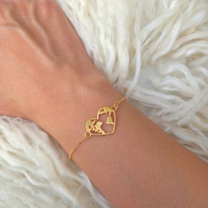 Landkartenarmband, Reisearmband, Goldenes HerzArmband