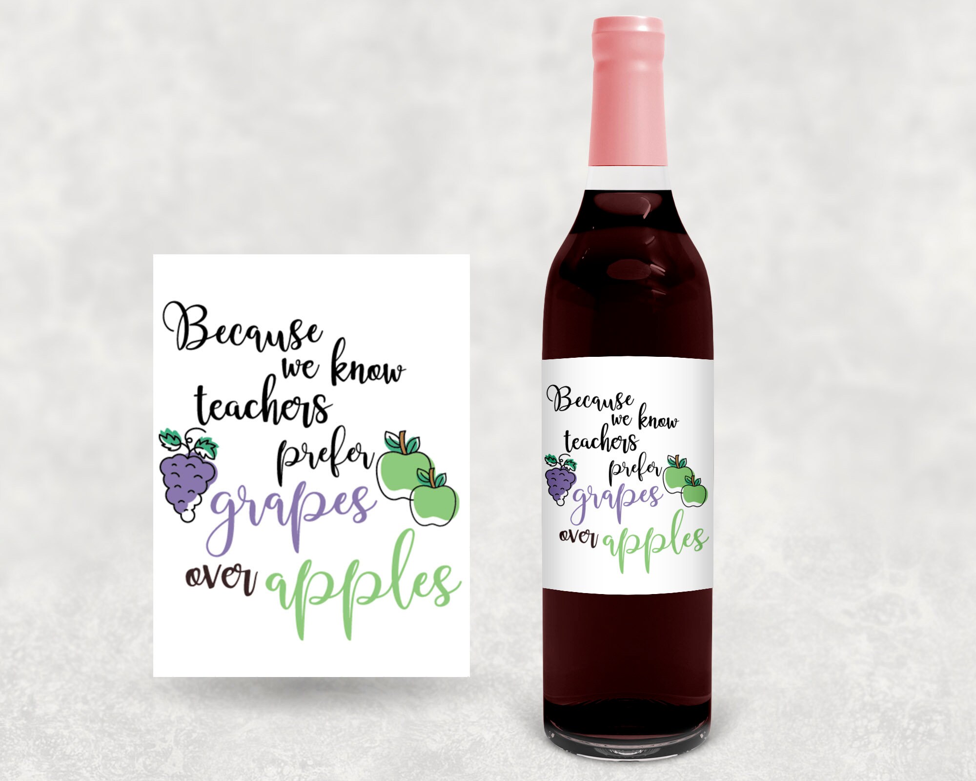 Wine bottle label teacher gift teachers prefer grapes over | Etsy