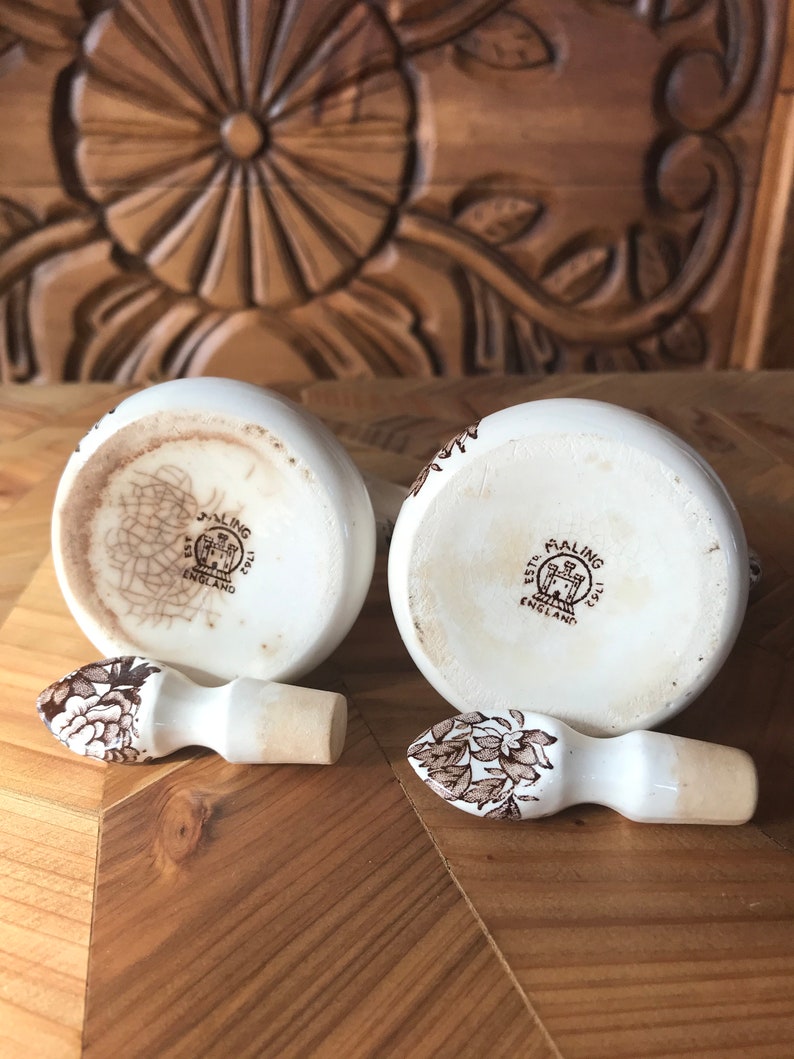 Brown Floral Transferware Cruets English Transferware Brown Etsy