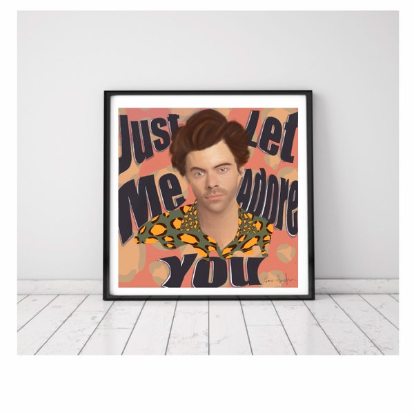 Harry styles Illustration Digital Download watermelon Sugar Adore you fun print bright pink peach leopard print young teen one direction