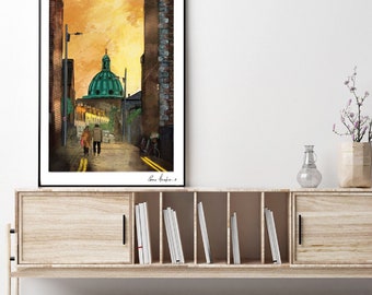 Evening Strolls. Mount pleasant Dublin City rathmines couple cute watercolour painting Ireland spring gift painting illustration print
