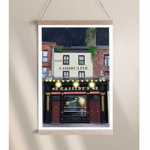Cassidy’s at night. Dublin pub bar art print Ireland drawing sketch painting