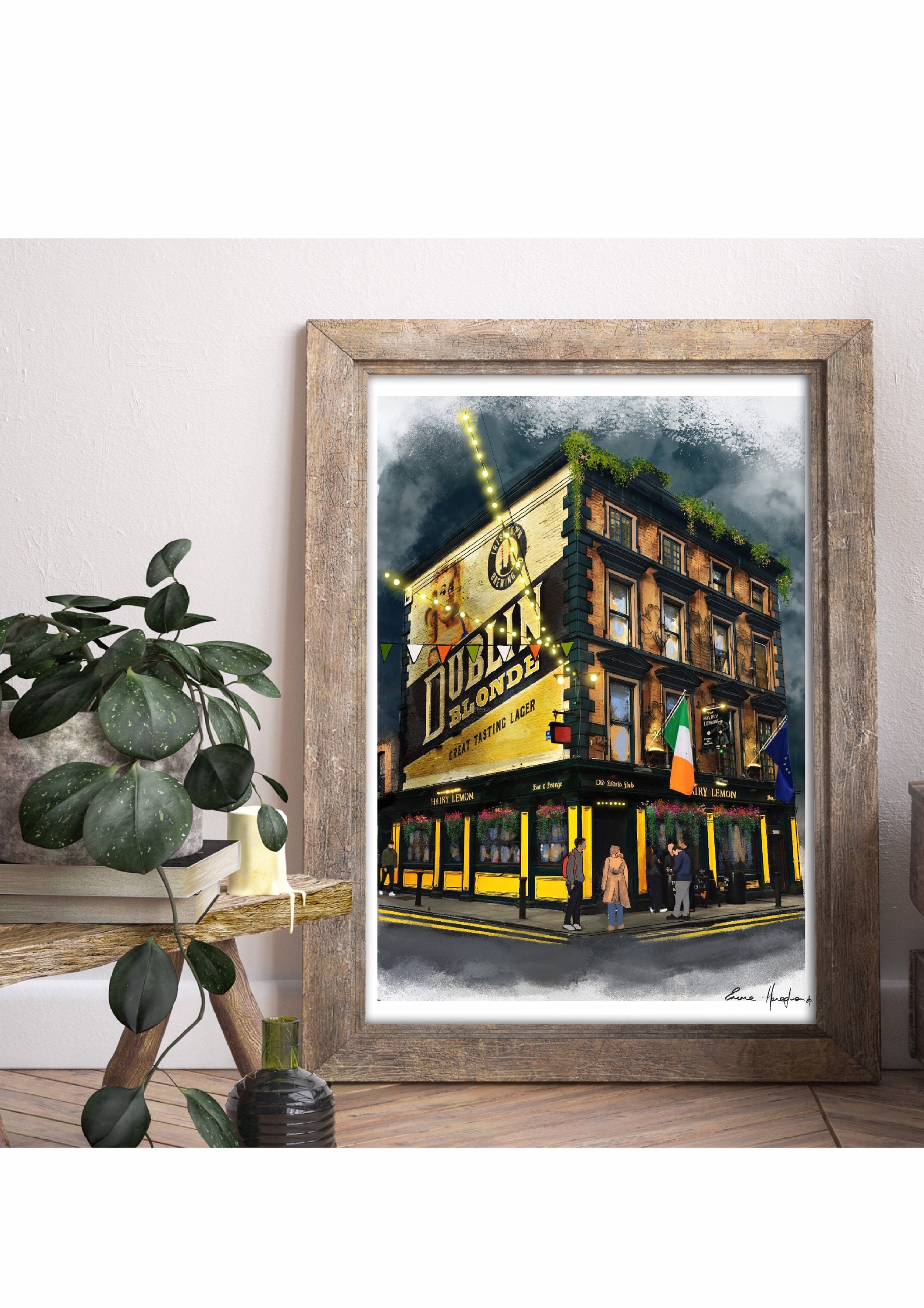 Hairy Lemon Dublin pub restaurant print art illustration limited edition Ireland Irish watercolour vivid retro contemporary hand drawn