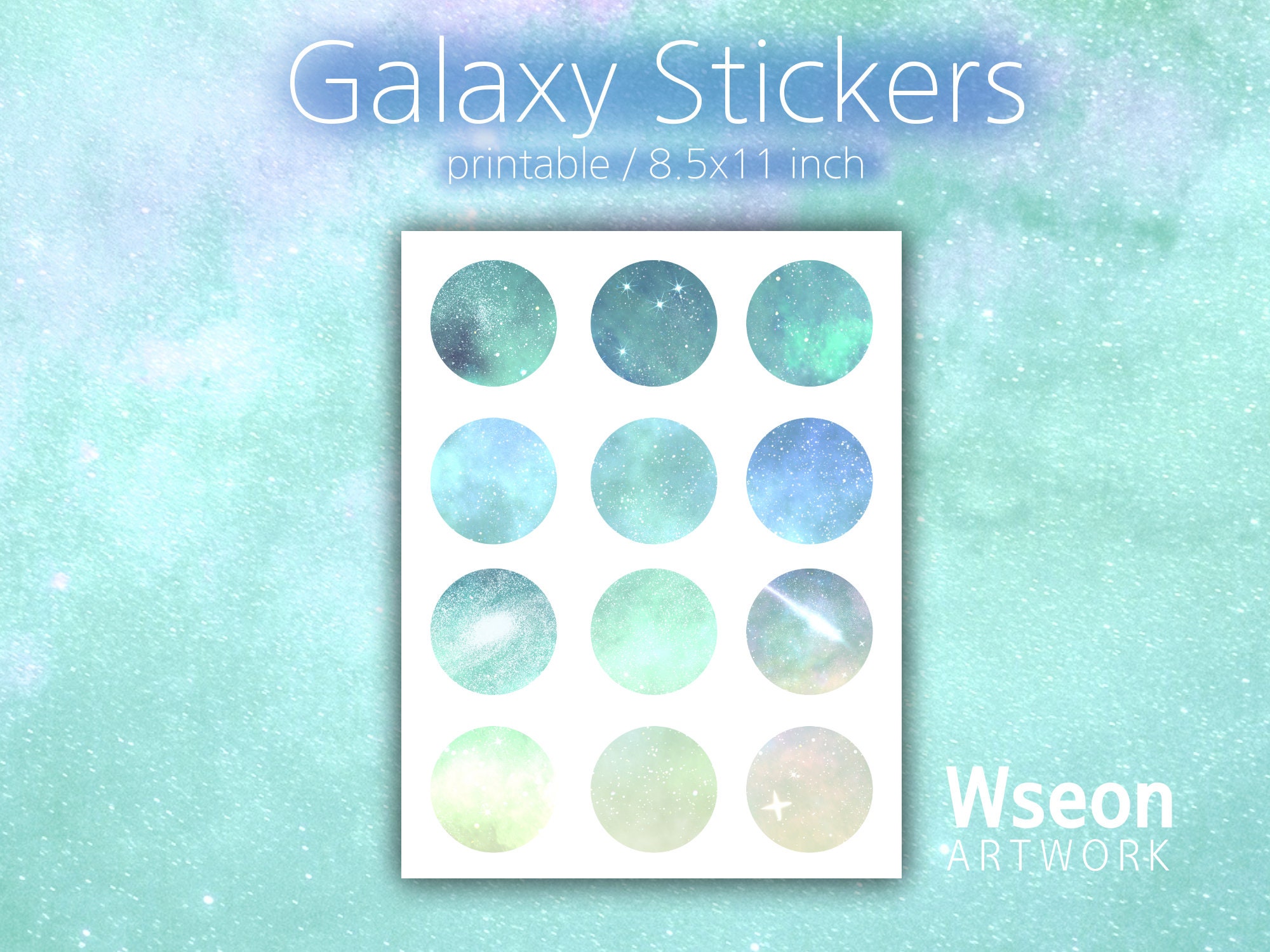 Galaxy Printable Stickers Cosmic Digital Stickers Planet | Etsy