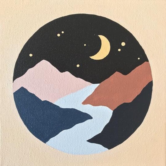 Moonlit River MINI Painting Kit by the Brush Bar, Modern Landscape Paint Kit,  Color Block Art Kit, Painting Supplies, Moon Art 