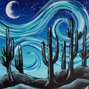 Starry Night Saguaros Painting Kit by The Brush Bar, Desert Paint Kit, Art Kit, Painting Supplies, Starry Night Art