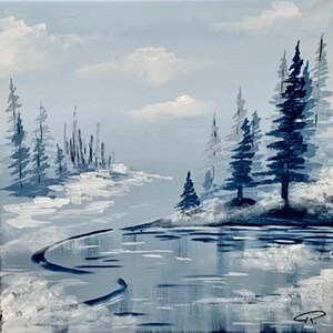 Winter Pond Painting Kit by The Brush Bar, Holiday Paint Kit, Art Kit, Painting Supplies, Forest Art