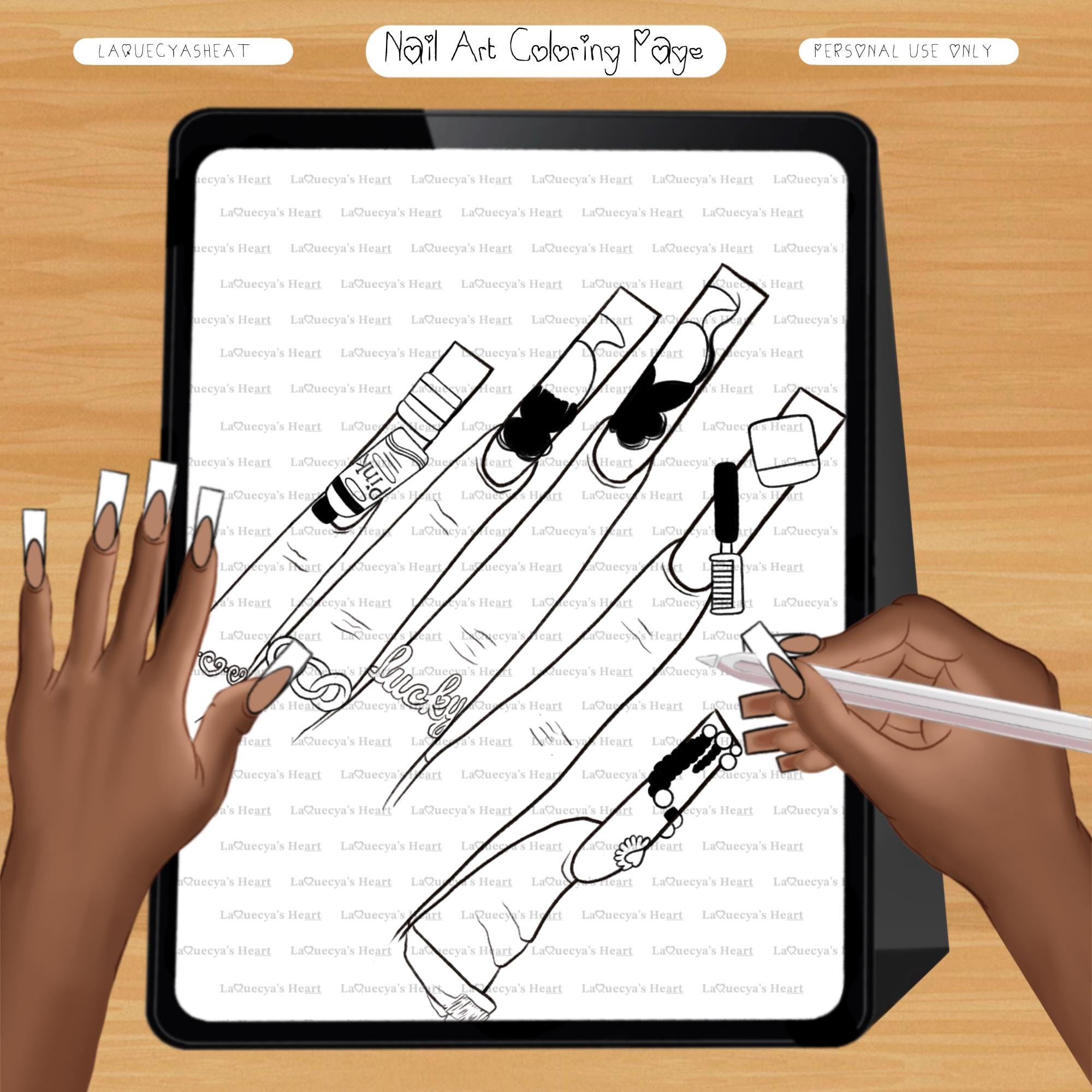 Procreate Normal Nails Coloring Page - Nail Coloring Page - Black Girl Nails - Procreate ...