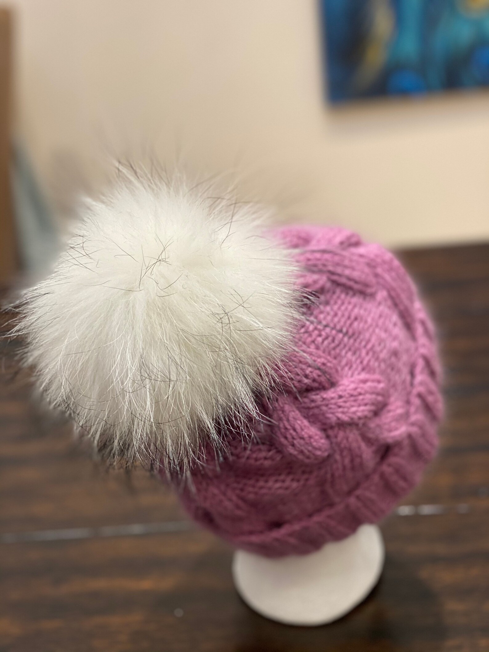 Knitted Hat With Real Fur Pom Pom Etsy Singapore