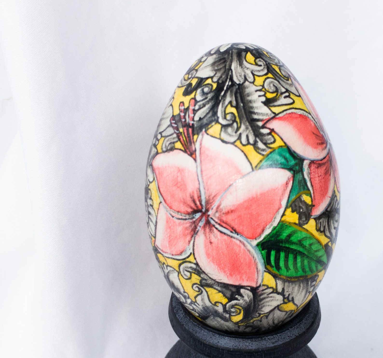 Wooden Egg painting Handmade balinese frangipani Etsy