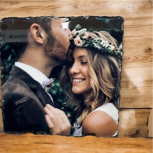 Photo Slate Rock Plaque Stone - Perfect for Wedding Photos, Family photos, Anniversaries, or Memorial Signs