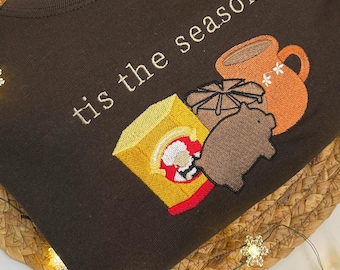 Tis The Season Chocolate Abuelita Embroidered Sweater — Mexican Holiday Sweatshirt | Christmas Sweater | Pan Dulce Sweater | Women’s Sweater