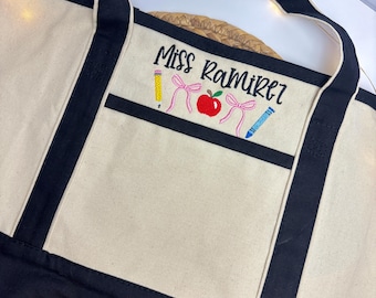 Sac fourre-tout personnalisé en toile pour professeur brodé, sac fourre-tout pour professeur, cadeau de remerciement pour professeur, cadeau pour professeur