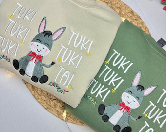 El Burrito Sabanero Embroidered Christmas Sweater – Mexican Holiday Crewneck, Tuki Tuki Tuki Sweatshirt, Feliz Navidad Sweatshirt